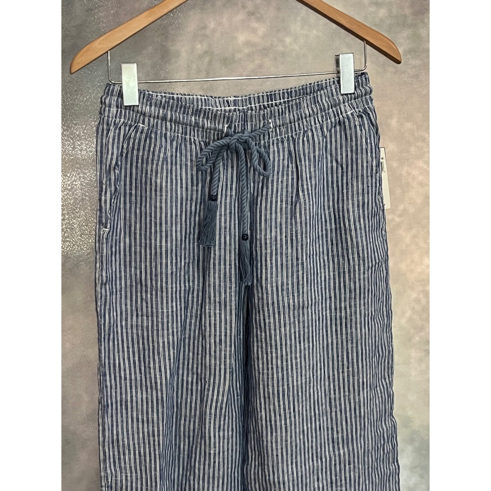 Lauren Ralph Lauren Blue White Striped Linen Wide Leg Pants Drawstring Small NWT - Picture 3 of 6
